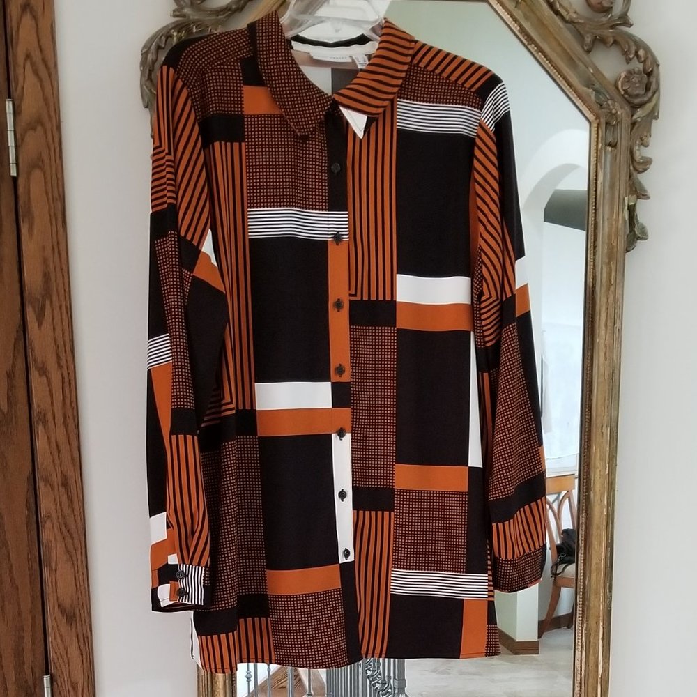 Beautiful, Copper, Deep Brown/Black and White Susan Graver Blouse
